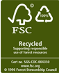 FSC Recycled Label 100% post-consumer reclaimed material