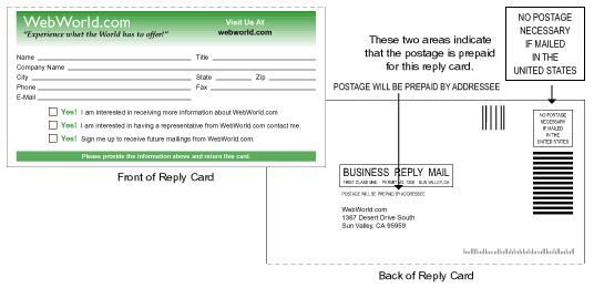 Prepaid postage on the reply